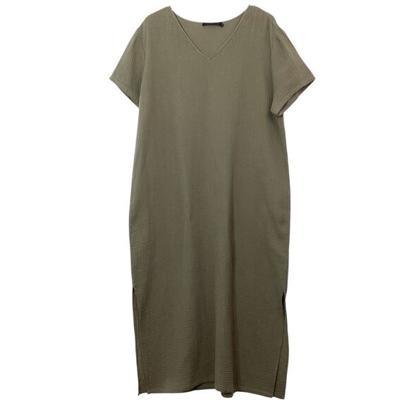 JENNI KAYNE Size XL Cypress Caftan Dress Green Midi 100% Cotton Gauze - Picture 2 of 9